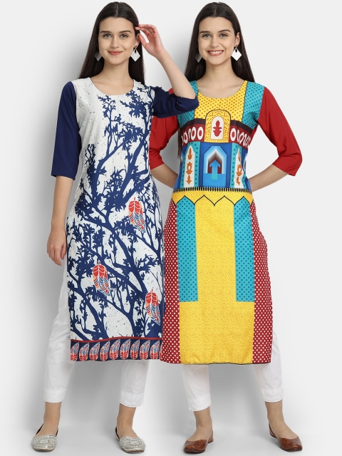 

Ethnic basket Women Pack of 2 Assorted Printed Crepe Kurtas, Multi