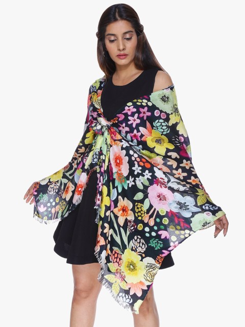 

Scarf & Glitters Women Black & Yellow Floral Printed Scarves