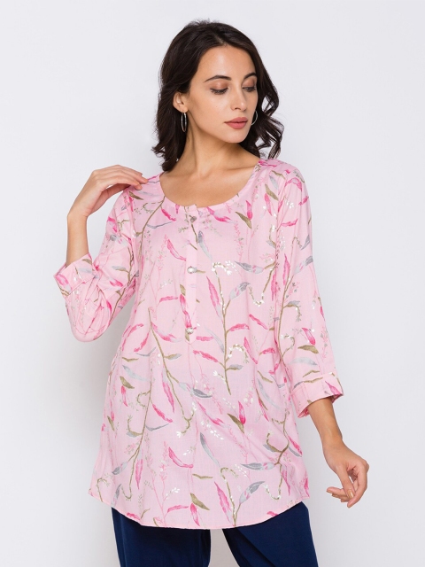 

TANKHI Pink & Green Viscose Rayon Printed Tunic