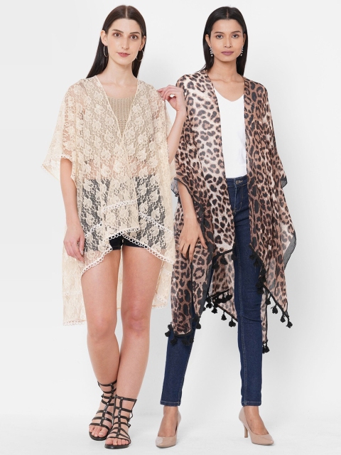 

Get Wrapped Women Pack Of 2 Peach-Coloured & Brown Shrugs