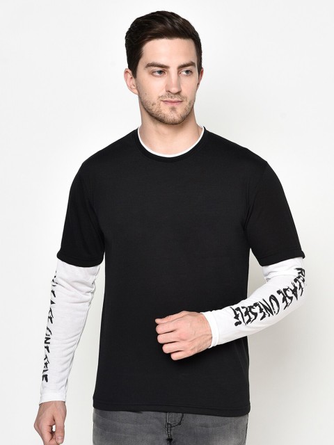 

ELEGANCE Men Black & Typography Printed Monochrome Casual T-shirt