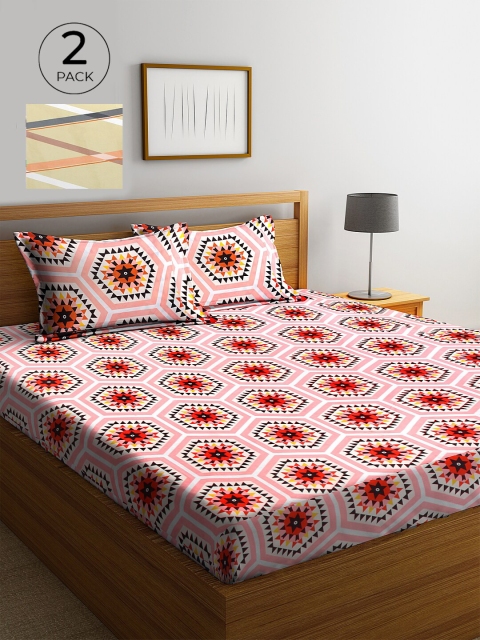 

KLOTTHE Pink & Beige Geometric 210 TC 2 King Bedsheet with 4 Pillow Covers