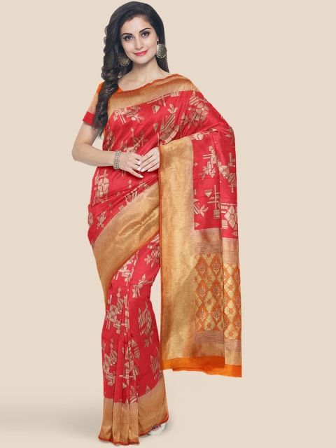 

Kalamandir Red & Gold-Toned Woven Design Silk Blend Banarasi Saree