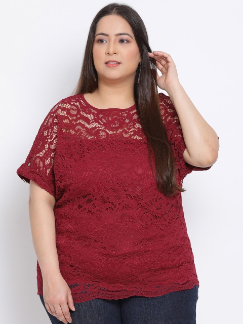 

Oxolloxo Women Maroon Extended Sleeves Regular Lace Top