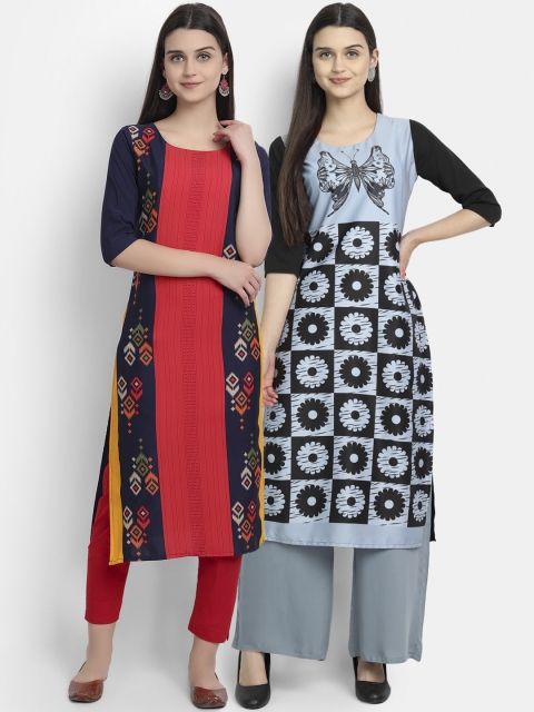 

Ethnic basket Women Multi Colourblocked Thread Work Crepe Kurta