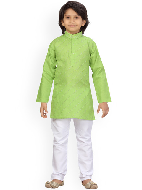

LITTLE MAFIA BY Aarika Boys Green Pure Cotton Kurta with Pyjamas
