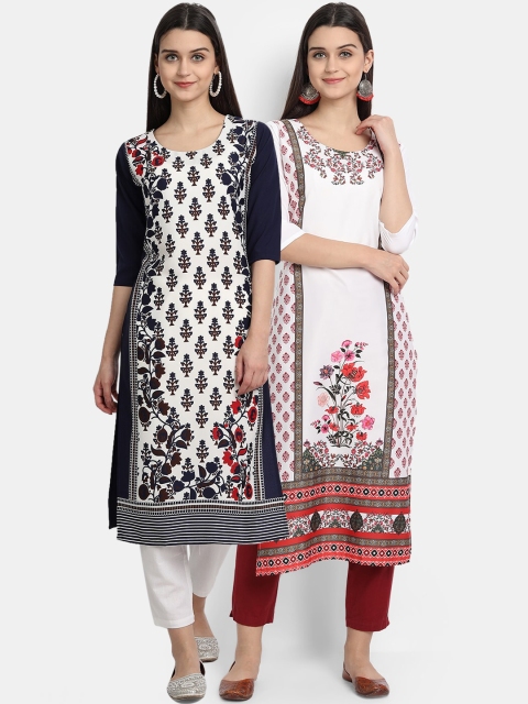 

Ethnic basket Women Pack Of 2 White & Black Floral Printed Crepe Kurta
