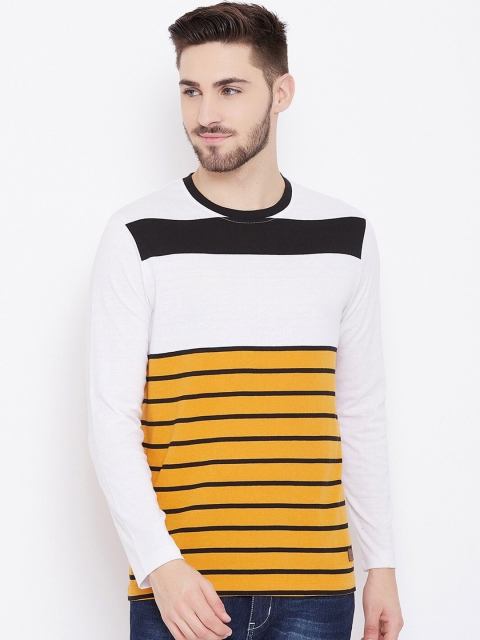 

Austin wood Men White & Yellow Striped Printed Casual T-shirt, Multi