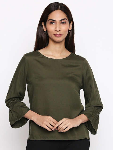 

People Olive Green Bell Sleeve Regular Top