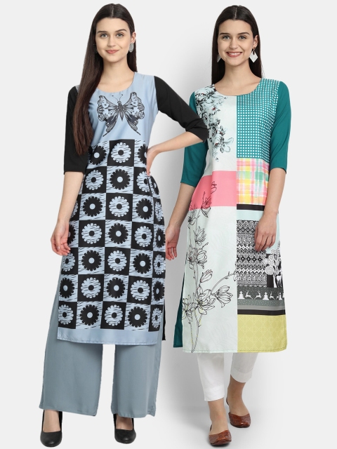 

Ethnic basket Women Pack Of 2 Digitally Printed Crepe Straight Kurta, Black
