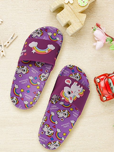 

Yellow Bee Kids Purple & White Unicorn And Rainbow Printed Rubber Sliders