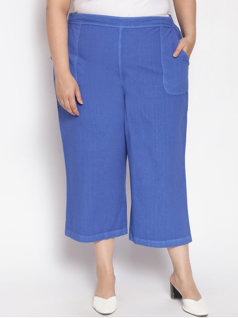 

Oxolloxo Women Blue Plus Size Washed Culottes Trousers