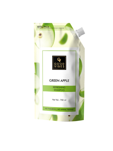 

Good Vibes Unisex Green Apple Refreshing Shampoo Refill Pack (750 ml), Transparent