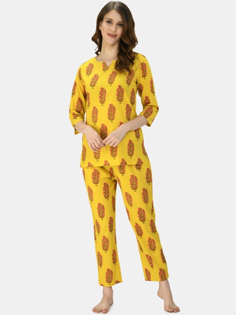 

Myshka Women Mustard & Red Printed Night suit