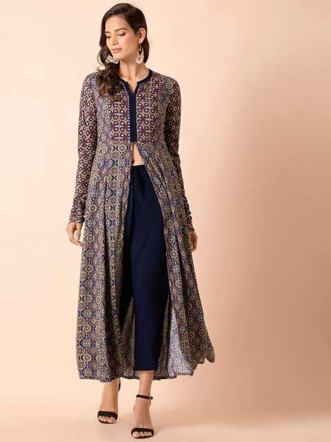 

INDYA Blue Ethnic Motifs Ethnic Maxi Dress