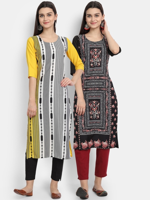 

Ethnic basket Women Pack Of 2 Digitally Printed Crepe Straight Kurta, Yellow
