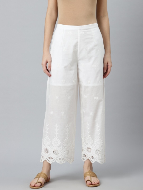 

Libas Women White Floral Embroidered Ethnic Palazzos