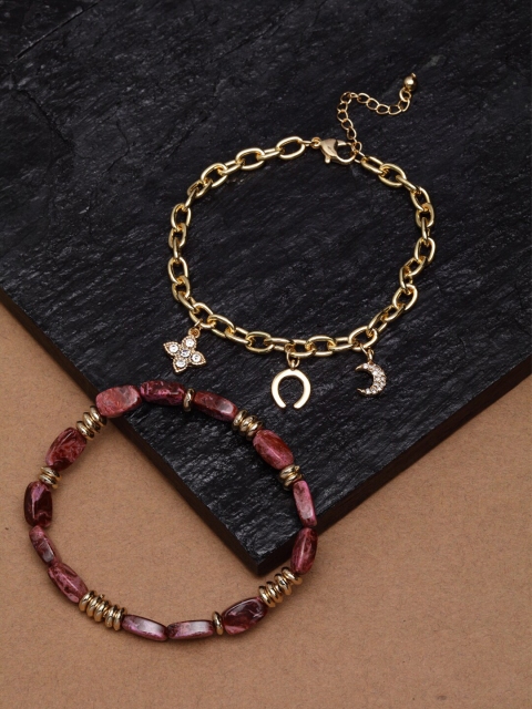 

VOGUE PANASH Women Set of 2 Handcrafted Gold-Plated Charm Bracelets