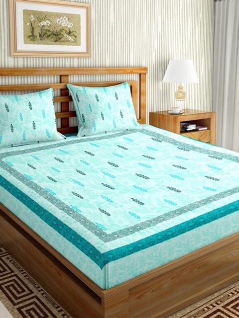 

BELLA CASA Turquoise Blue & Green Ethnic Motifs 144 TC Single Bedsheet with 2 Pillow Covers