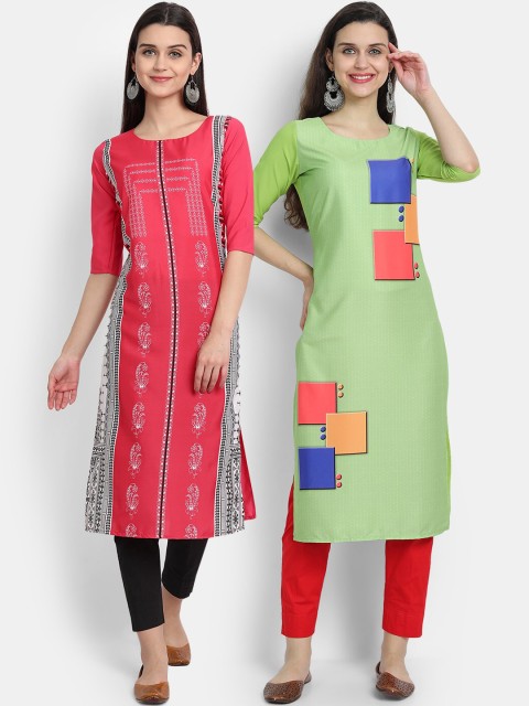 

Ethnic basket Women Pack Of 2 Geometric Digital Printed Crepe Straight Kurta, Red