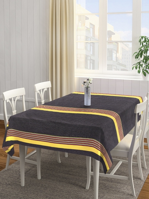 

NEUDIS Back & Yellow Premium Cotton Coudray Striped 4 Seater Table Cover, Black