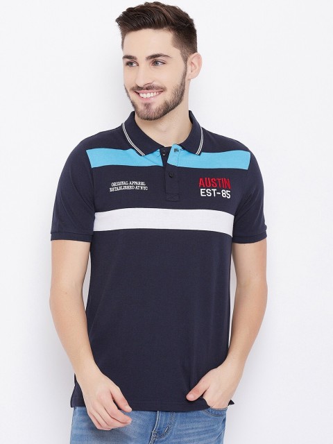 

Austin Wood Men Navy Blue Colourblocked Polo Collar T-shirt