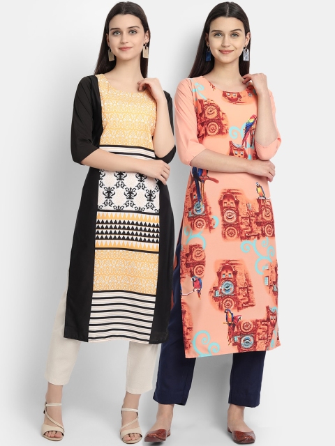 

Ethnic basket Women Pack Of 2 Digitally Printed Crepe Straight Kurta, Black