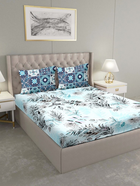 

BELLA CASA Blue & Grey Floral 180 TC King Bedsheet with 2 Pillow Covers