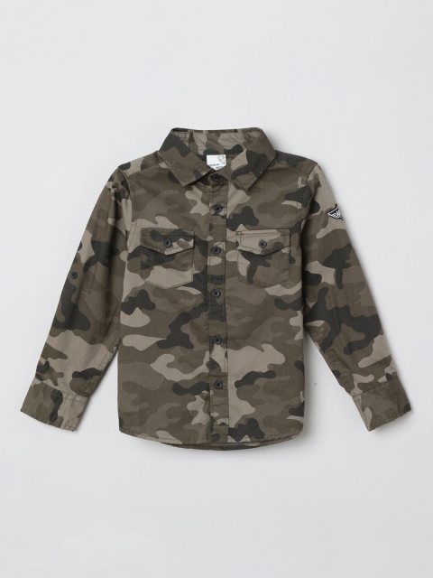 

max Boys Green Camouflage Printed Casual Shirt
