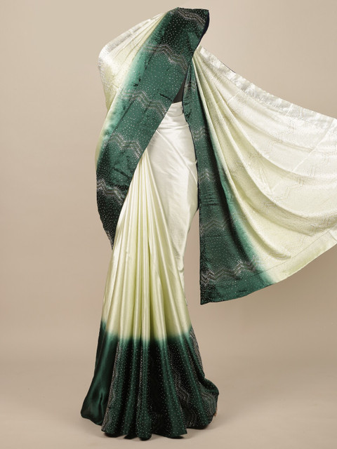 

Pothys Cream & Green Embellished Sequinned Satin Saree