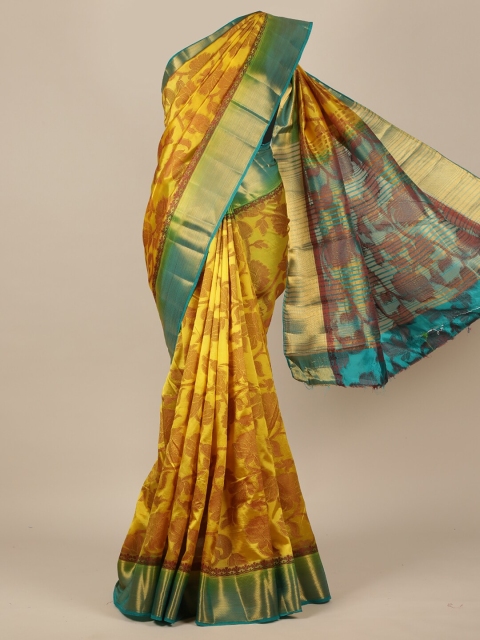 

Pothys Yellow Floral Jute Silk Saree