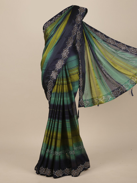 

Pothys Green & Black Floral Poly Chiffon Saree