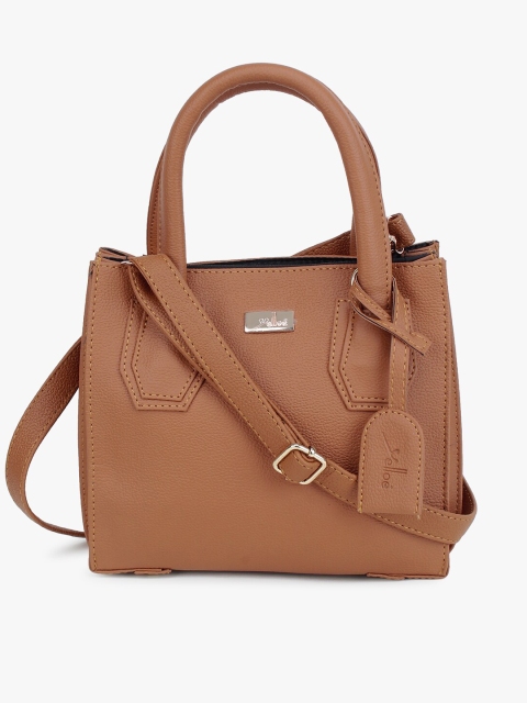 

yelloe Tan PU Structured Handheld Bag with Tasselled