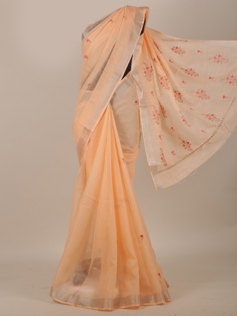 

Pothys Peach Ethnic Motifs Cotton Blend Saree