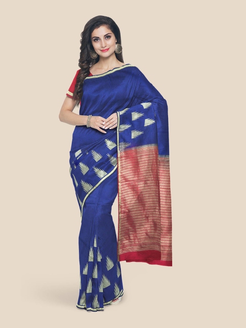 

Kalamandir Navy Blue & Red Zari Silk Blend Kanjeevaram Saree