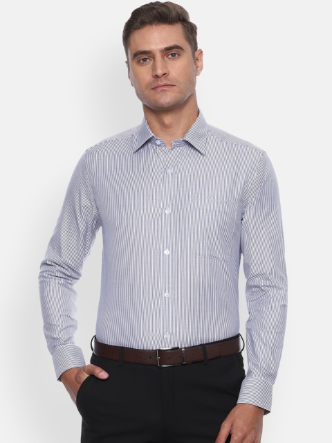 

Louis Philippe Men Blue & White Striped Cotton Formal Shirt