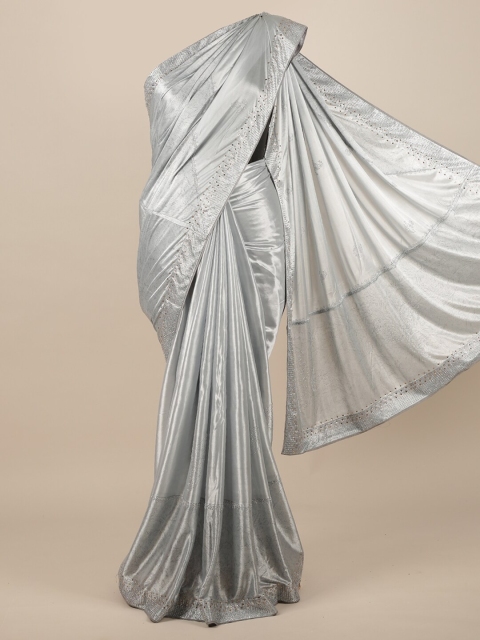 

Pothys Grey Embellished Beads and Stones Satin Saree