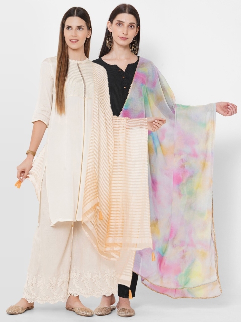 

Get Wrapped Pack of 2 Multi Striped & Dye Printed Dupattas