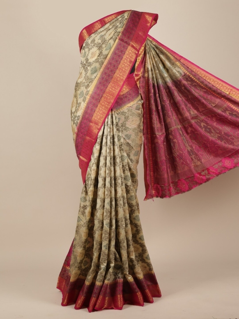 

Pothys Cream-Coloured & Red Ethnic Motifs Zari Jute Silk Saree