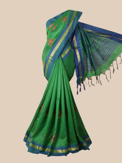 

Pothys Green & Blue Floral Jute Silk Saree