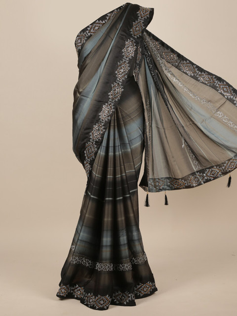 

Pothys Grey & Black Striped Poly Chiffon Saree