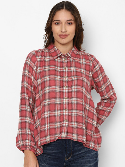 

AMERICAN EAGLE OUTFITTERS Women Red Checked Casual Shirt