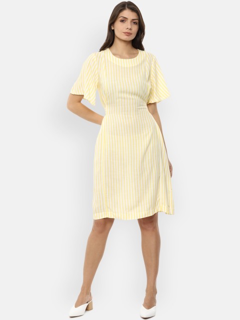 

Van Heusen Woman Yellow & White Striped Knee Length Dress