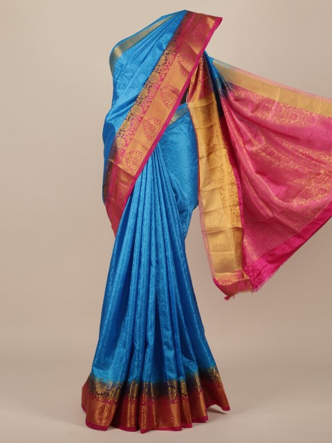 

Pothys Blue & Magenta Woven Design Jute Silk Saree
