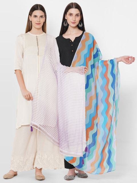 

Get Wrapped Multi Striped & Digital Printed Viscose Rayon Dupatta