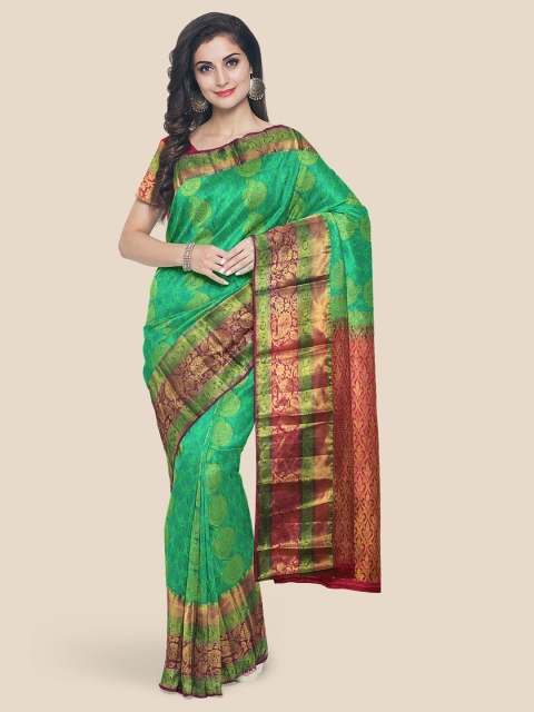 Kalamandir Green Woven Design Silk Blend Kanjeevaram Saree