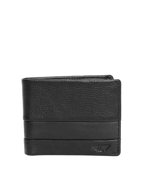 

Red Tape Men Black Textured Leather Two Fold Wallet with RFID