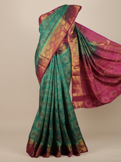 

Pothys Green & Pink Ethnic Motifs Zari Jute Silk Saree
