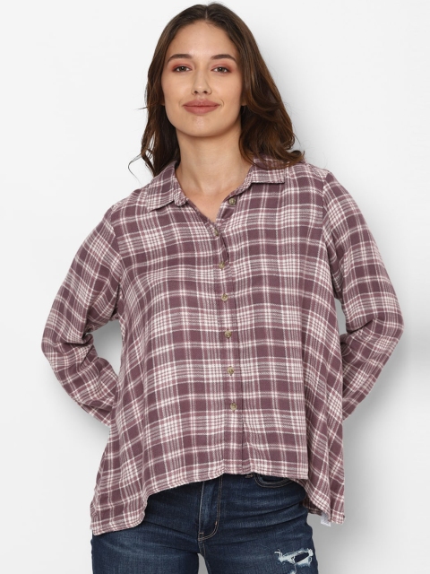 

AMERICAN EAGLE OUTFITTERS Women Purple Checked Casual Shirt