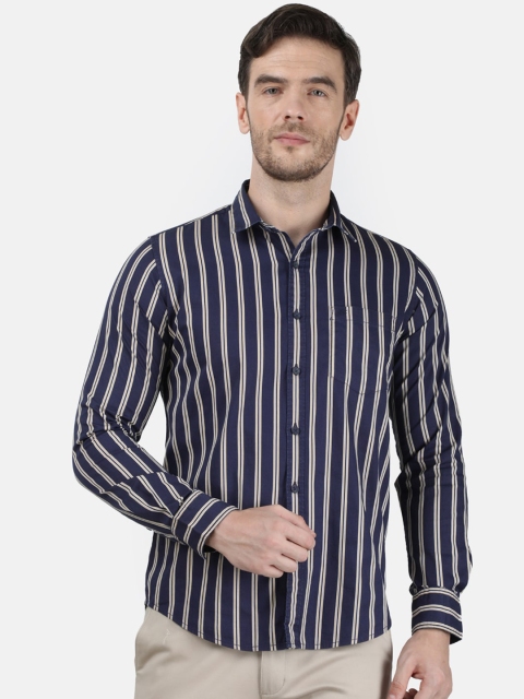 

Monte Carlo Men Navy Blue & Beige Striped Cotton Casual Shirt